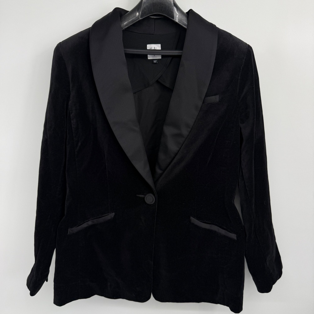 Cabi Black Cotton Velvet Tuxedo Blazer Shawl Collar Jacket Size L